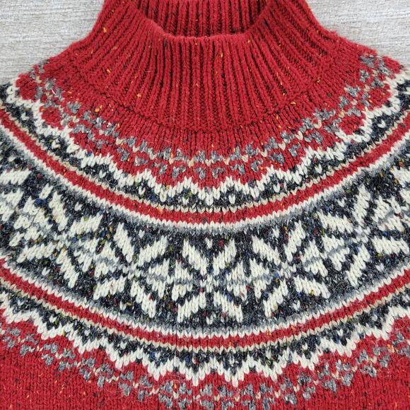 Vintage Just Design Fair Isle Sweater Women’s M Red Mock Neck Nordic Snowflake - Picture 9 of 13